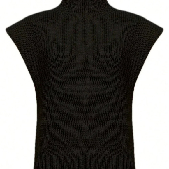 Black Casual Women's Stand Collar Dolman Sleeve Loose Knit Sweater - Picture 2 of 3